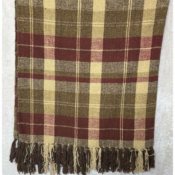 Ralph Lauren Classic Plaid Blanket Throw Fringe Red Brown Very Soft Cabin Rustic - Picture 1 of 5